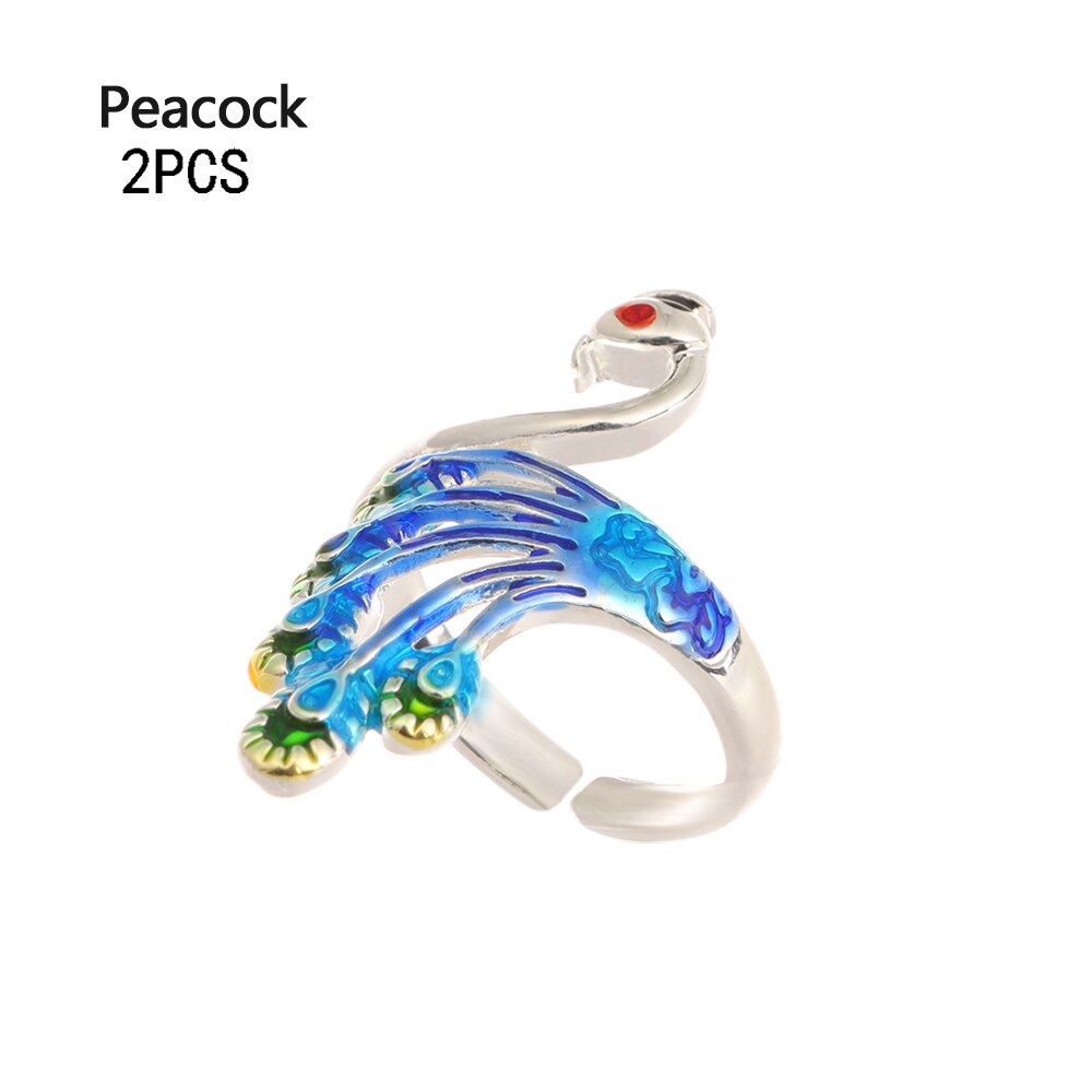 Painted Koi Peacock Crochet Loop Adjustable Open Ring Thimble Yarn Guides Sewing Hook Finger Wear Knitting Tools Accessories: 2Pcs Peacock