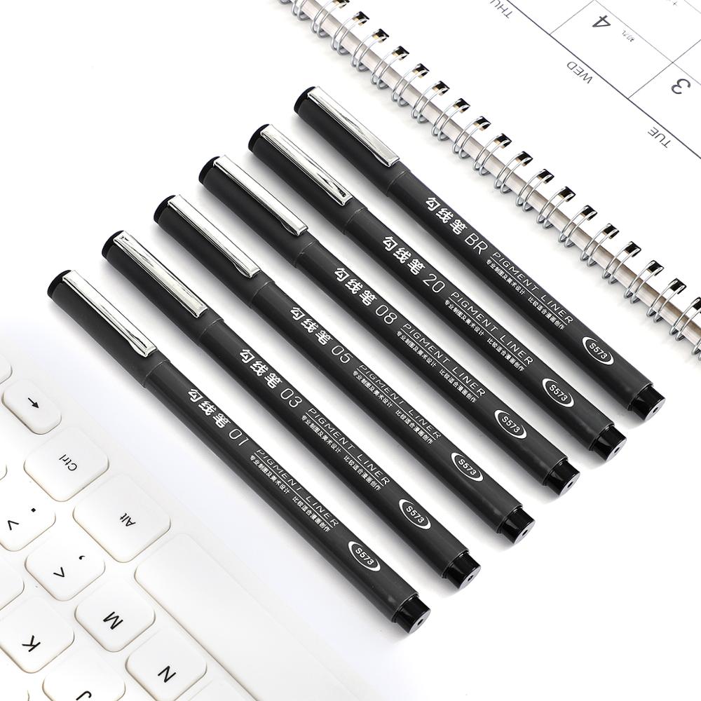 JIANWU 6pcs/set Black Fineliner Sketching Pens Drawing Art Marker Pens For Hook Line Painting Pen Painting supplies