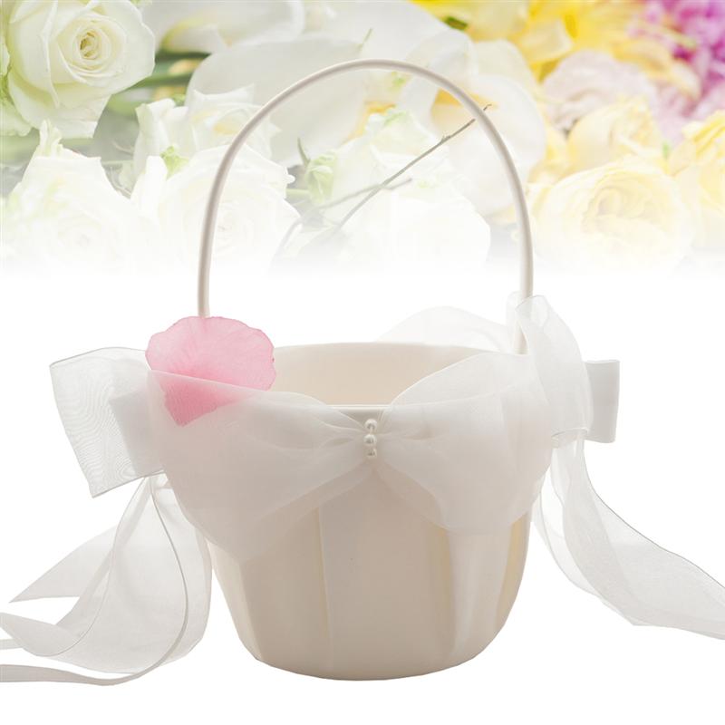 Cesta de flores para boda, niña, lazo, cinta, canasto nupcial, decoración para boda, ceremonia,