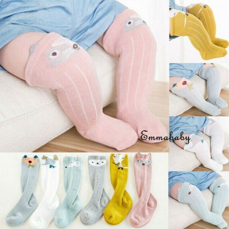 1Pair Kids Baby Girls Knee Socks Toddler Soft Cotton Blend Animal Fox Bear Rabbit Cartoon Pattern Warm