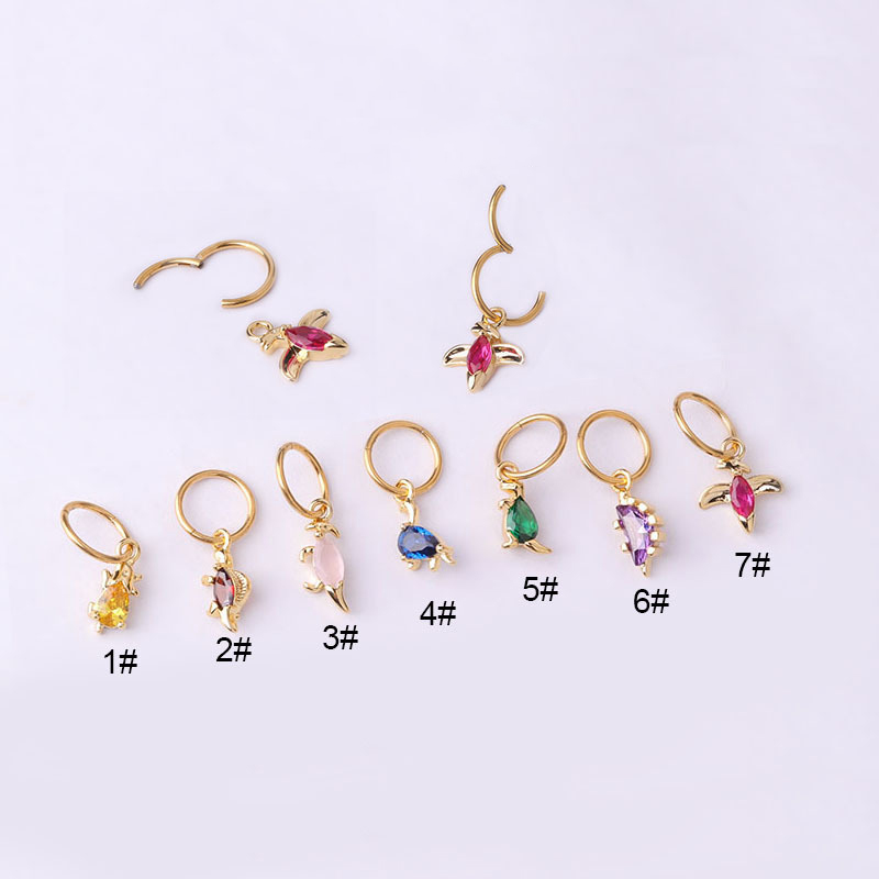 1Pc Kleurrijke Zirkoon Dinosaurus Dangle Oorbellen Voor Vrouwen Mode-sieraden Rvs Ronde Kraakbeen Piercing Oorbel: 02 / 5