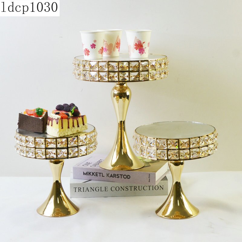 High-end Metal Mirror Cake Stand Wedding Dessert Table Crystal Cake Table Decoration Glass Fruit Plate Pastry Display Plate