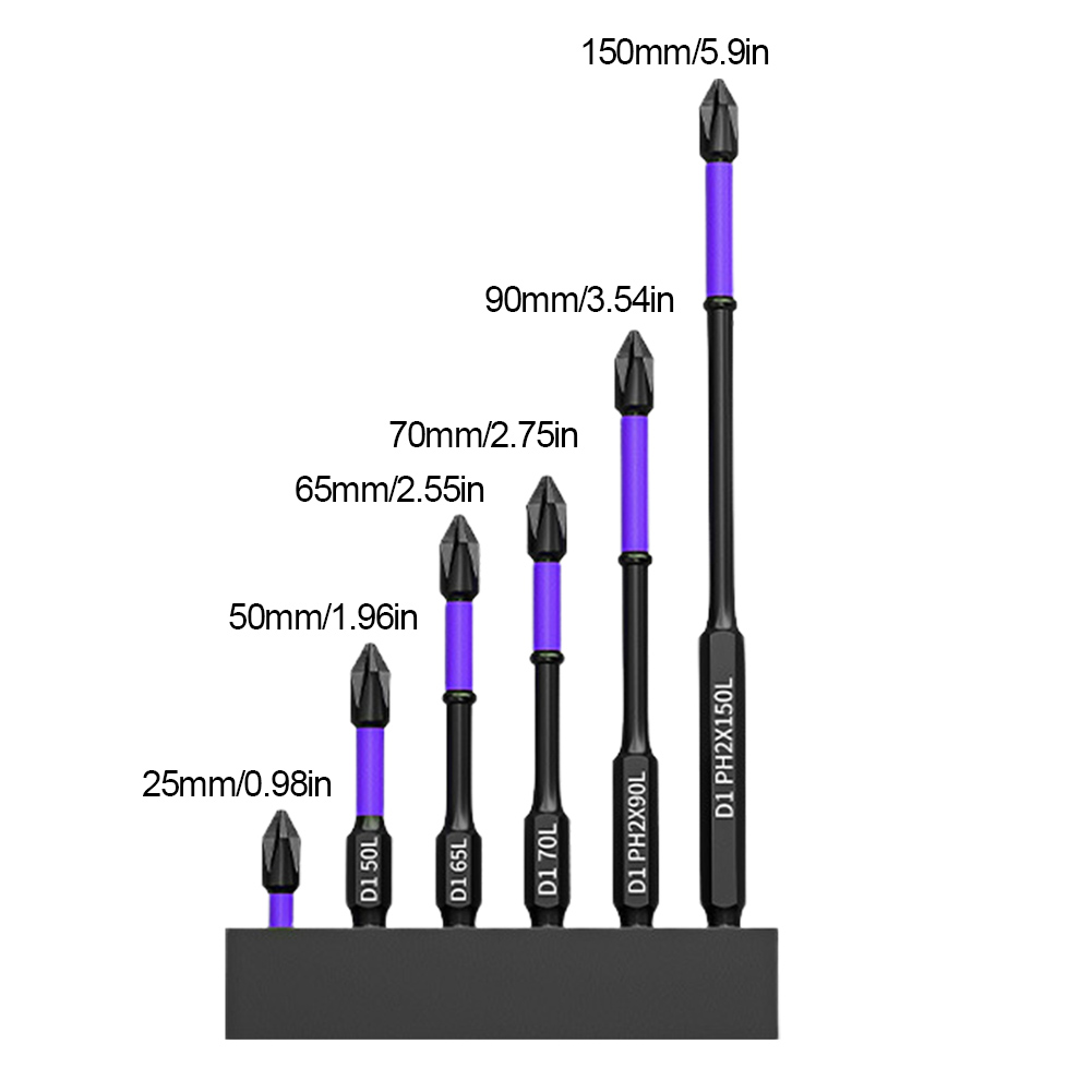 D1 Anti-Slip and Shock-Proof Screwdriver Bit Set High Hardness Strong Magnetic Impact Cross Drill Bit Set 25/50/65/70/90/150mm P: Other