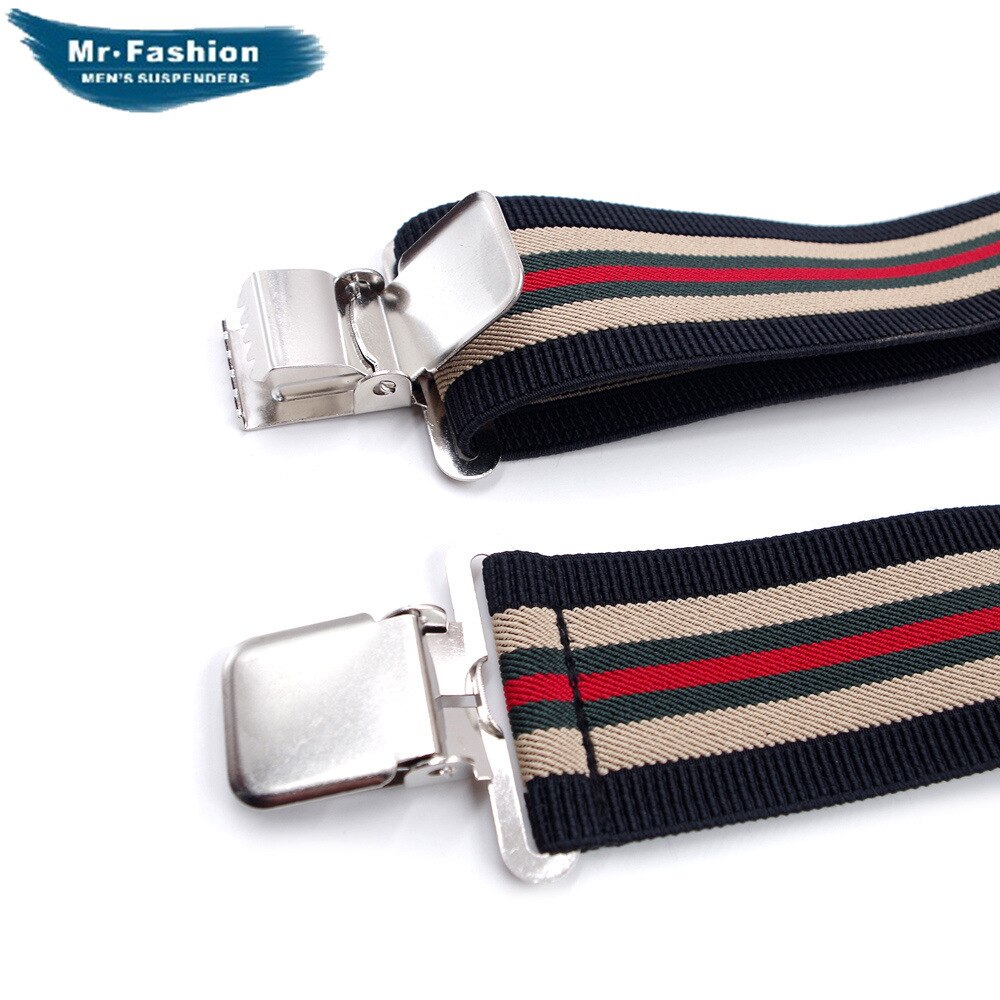 Volwassen Mannen Lange Vier-Clip Band 5 Cm Gestreepte Broek Schouderriem Elastische Elastische Broek Bretels