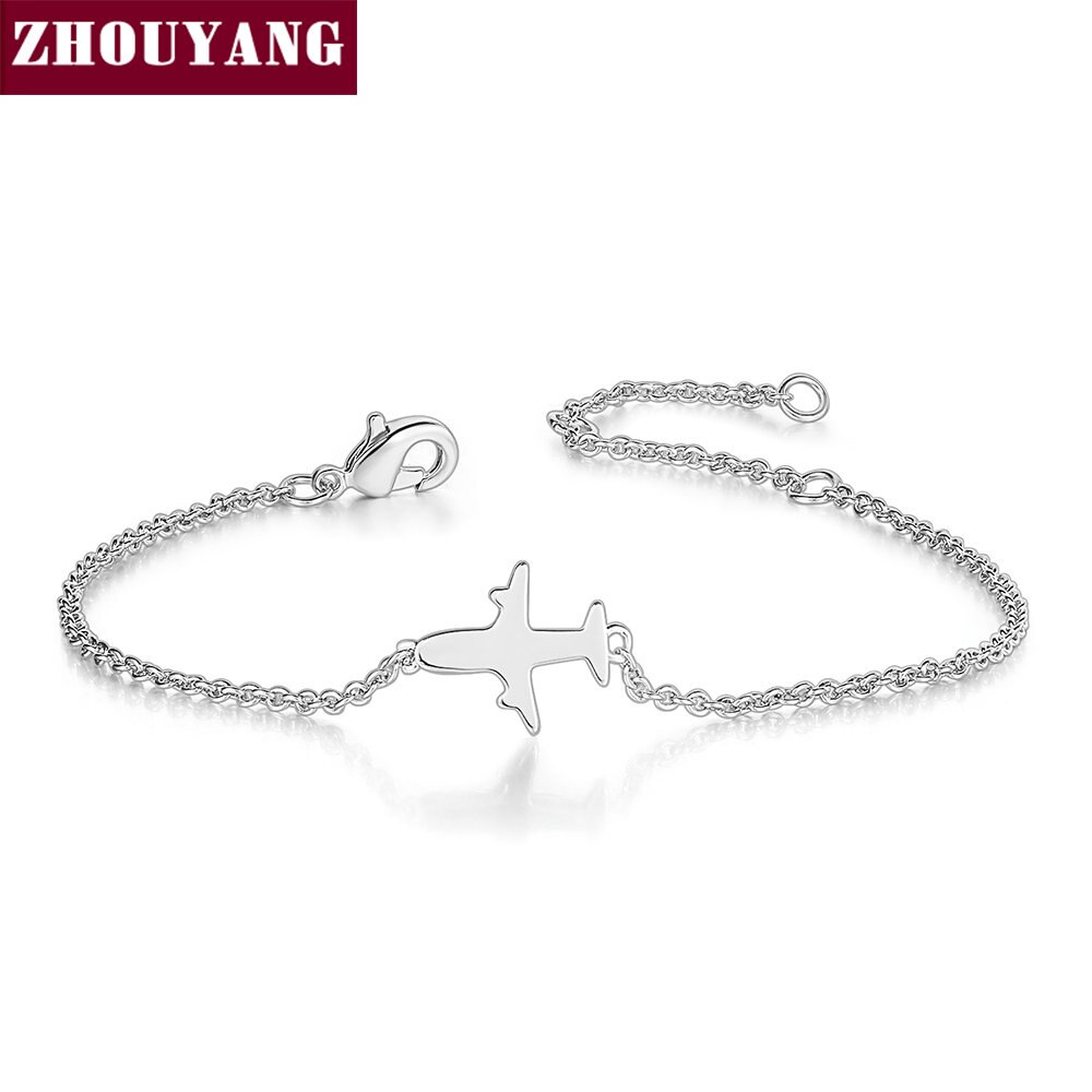 ZHOUYANG Armband Voor Vrouwen Eenvoudige Stijl Geen Stone Little Vliegtuig Vliegen Hoger Rose Goud Zilver Kleur Mode-sieraden DZH002: White Gold Color