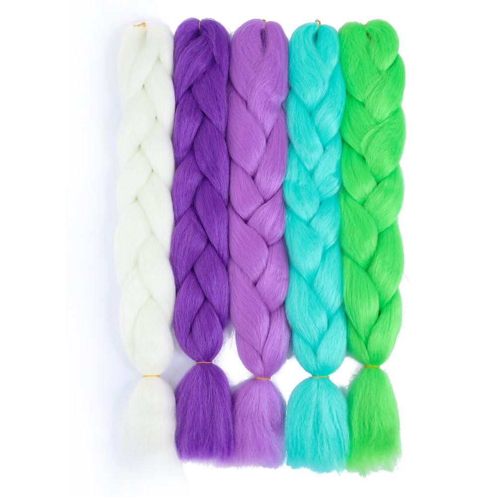 Feilimei-extensions capillaires synthétiques brillantes, mèches longues, tresses Jumbo lumineuses rose bleu violet blanc Ombre