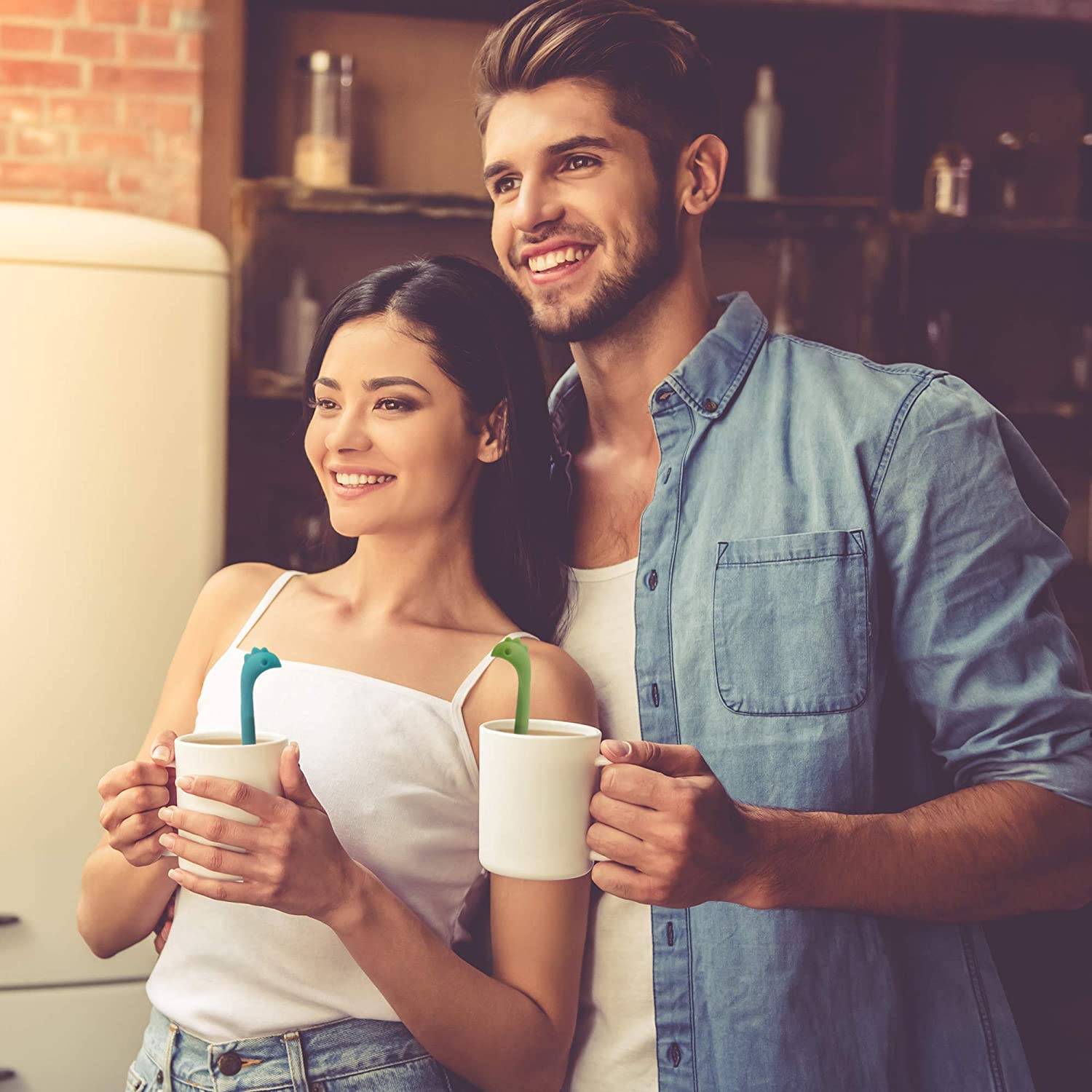 Zaparzacz robić herbaty silikonowy uchwyt filtr siatkowy luźna herbata stromy dinozaur luźny liść zaparzacze robić herbaty z długim uchwytem siliconesitko