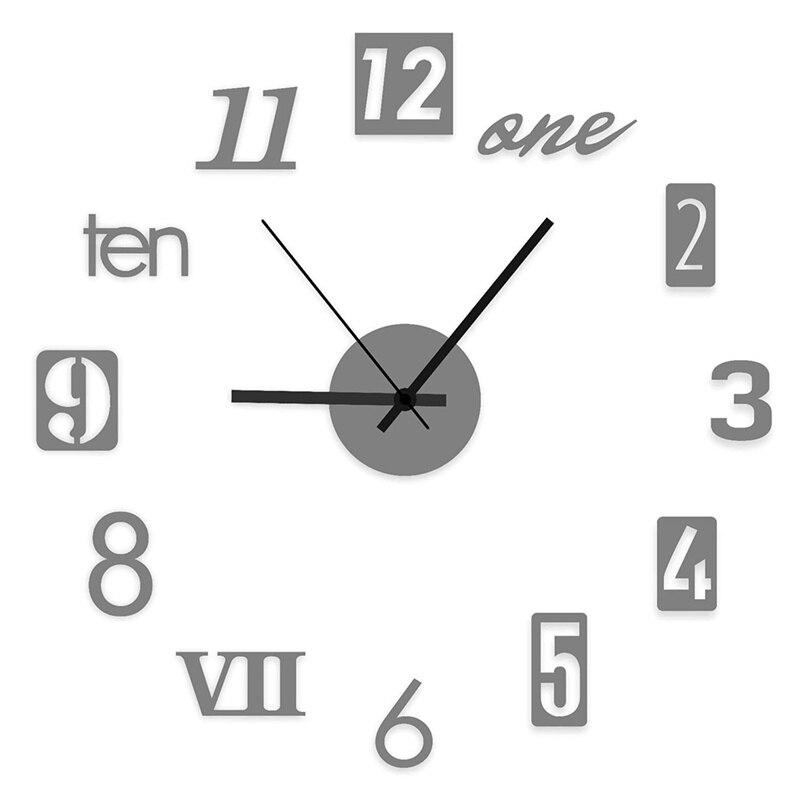 Mini 3D Acrylic Wall Clock Self Adhesive Wall Clock Silent Clock DIY Mirror Stickers Hanging Watch Background Wall Home Decor: B-Silver