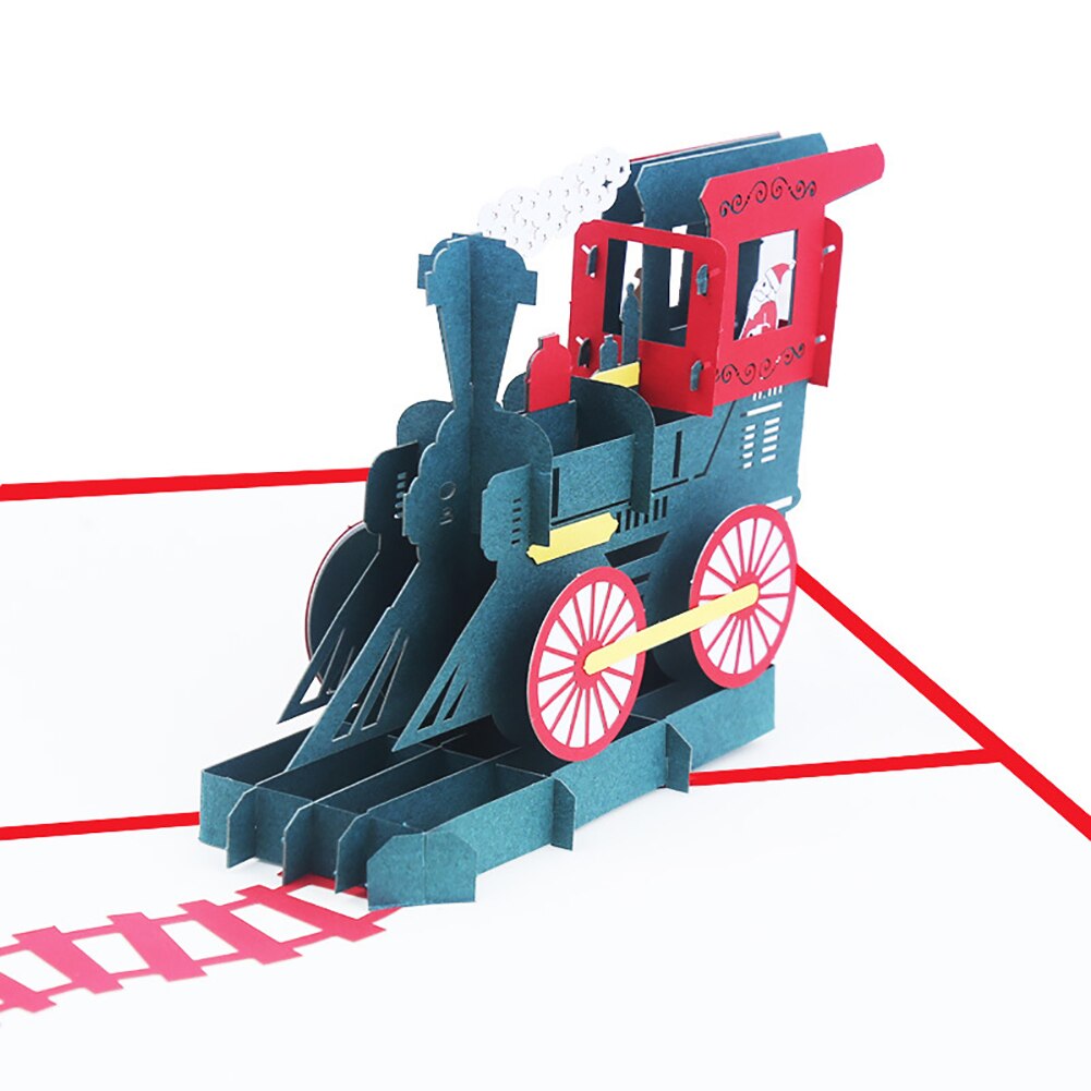 Xmas Santa Claus Train 3D Pop Up Greeting Card Merry Christmas