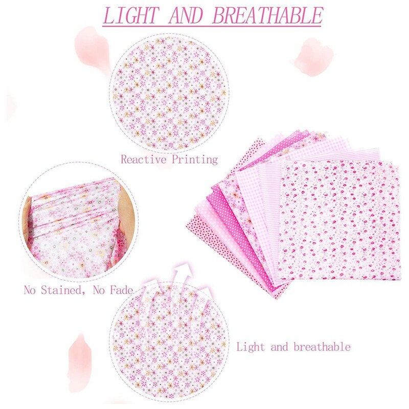 14Pcs Fabric Bundle Patchwork Cotton Sewing Patchwork Squares Quilting Bundles for Sewing DIY Supplies (Nave Blue, Pink)