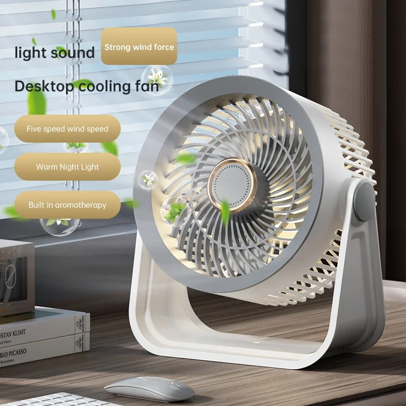 Mini Fan Office Dormitory Desktop Fan Silent High Air Volume 5-speed Adjustable: WHITE