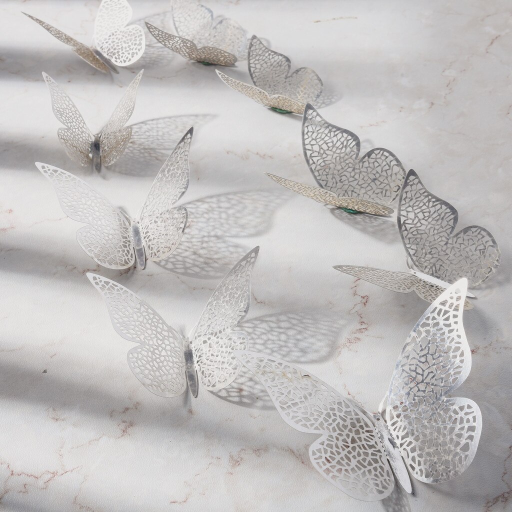 3d ihåliga väggklistermärken fjäril kylskåp guld fjärilar konst dekaler heminredning klistermärken bröllop dekoration på väggen pegatinas: Silver b