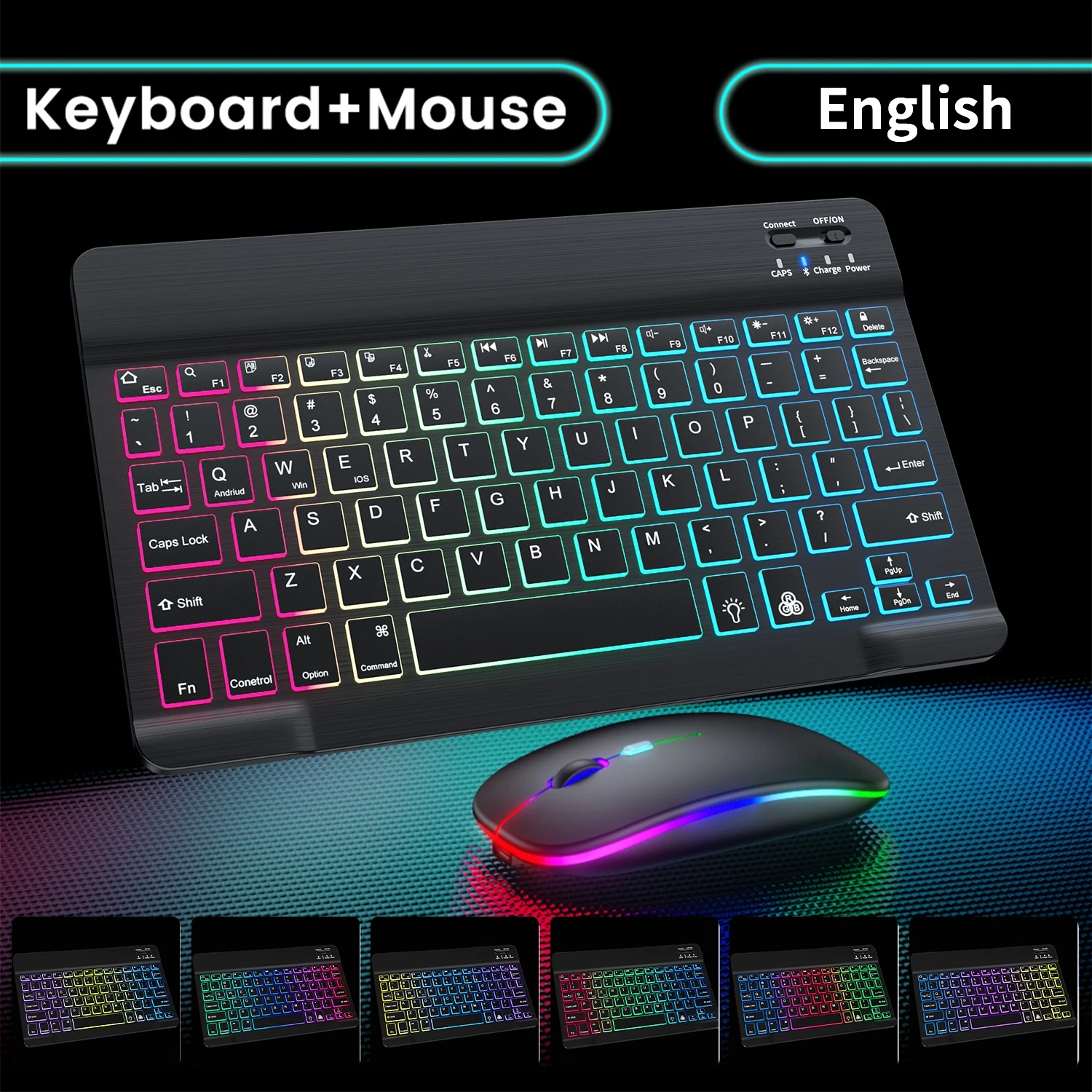 RGB-Bluetooth-Tastatur- und Maus-Set, kabelloses Mini-Tastatur- und Maus-Set, wiederaufladbare russische Tastaturen, 25,4 cm, für iPad-Tablet: Lila