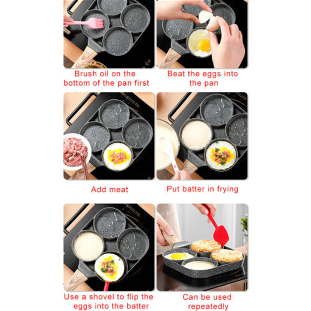Quatro-buraco frigideira engrossado panela de omelete não-vara ovo panqueca bife pan cozinhar ovo presunto panelas pequeno-almoç