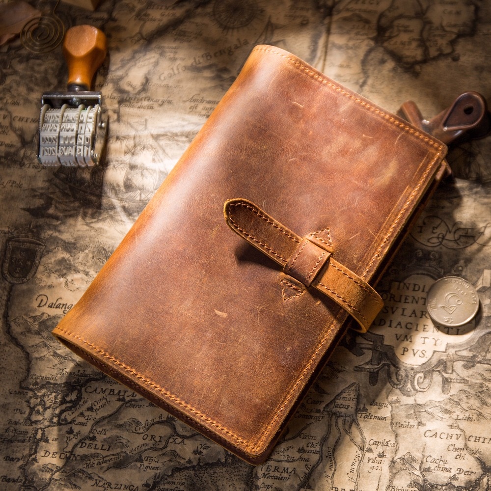IPBEN Leather Notebook Travelers Journal Travel Planner a5 Note Book Diary filofax Handmade Calendar Postcard Stickers