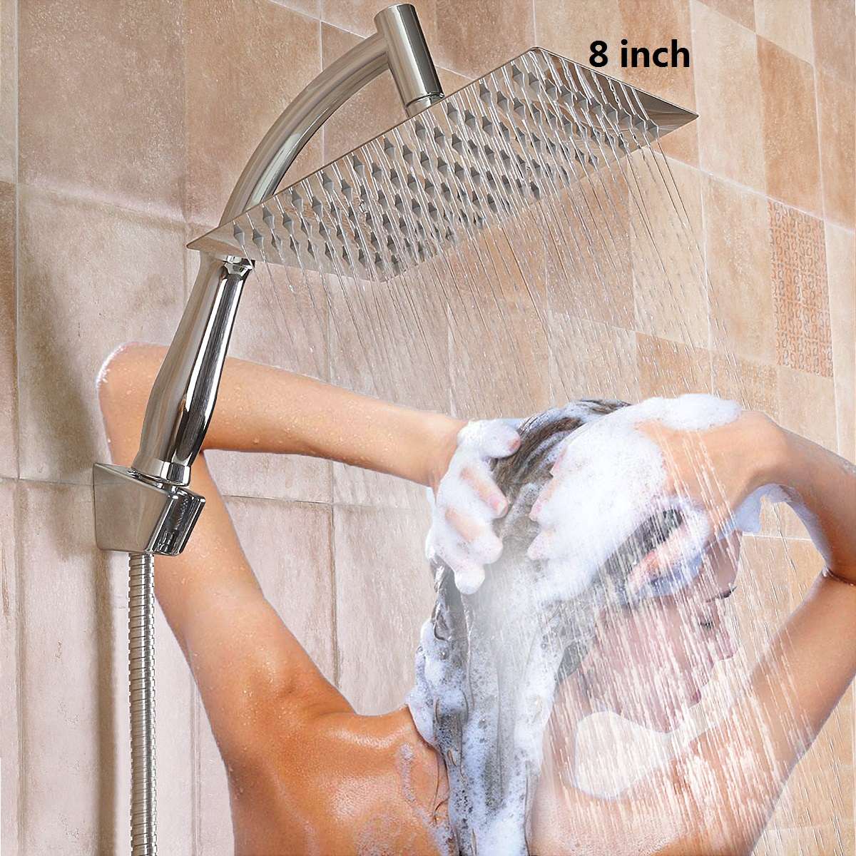 8 Inch Vierkante Ultradunne Regendouche Met 1.5M Rvs Slang Douche