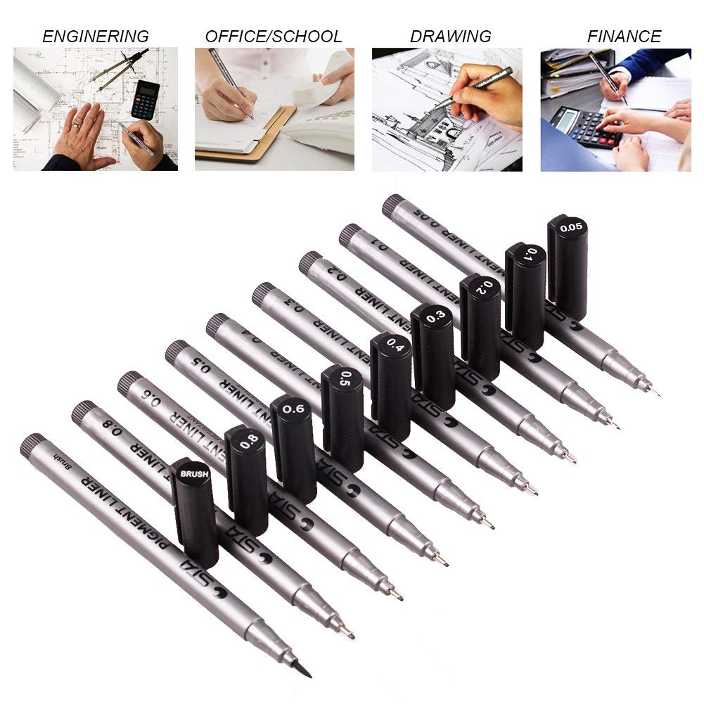 9 Size Black Micro-line Pens for Drafting -Ultra Fine Point Technical Drawing Pen Set, Anti-Bleed Fineliner Pen for Illustration