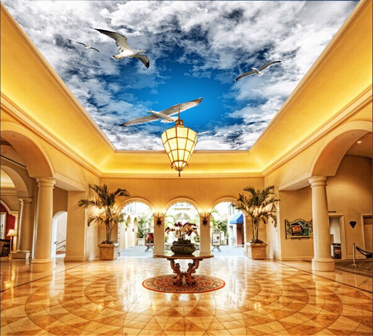 Waterproof Self-adhesive Wall Stickers Ceiling Backdrop Wall Mural Hotel Living Room Wallpaper Sky Birds