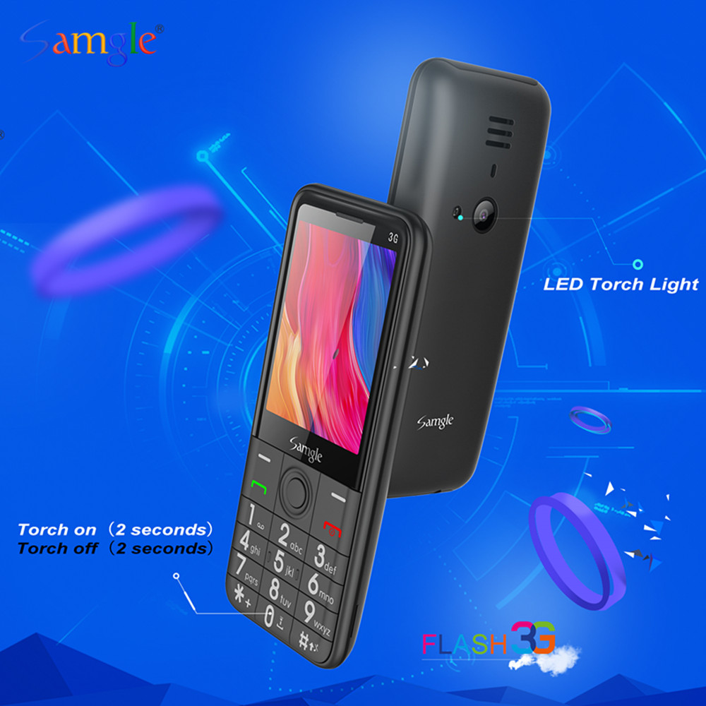 Samgle F5 Flash WCDMA 3G Bar Feature Mobile Phone Speed Dial 2.8" Color Display Flashlight Whatsapp Big Keyboard Phone For Elder