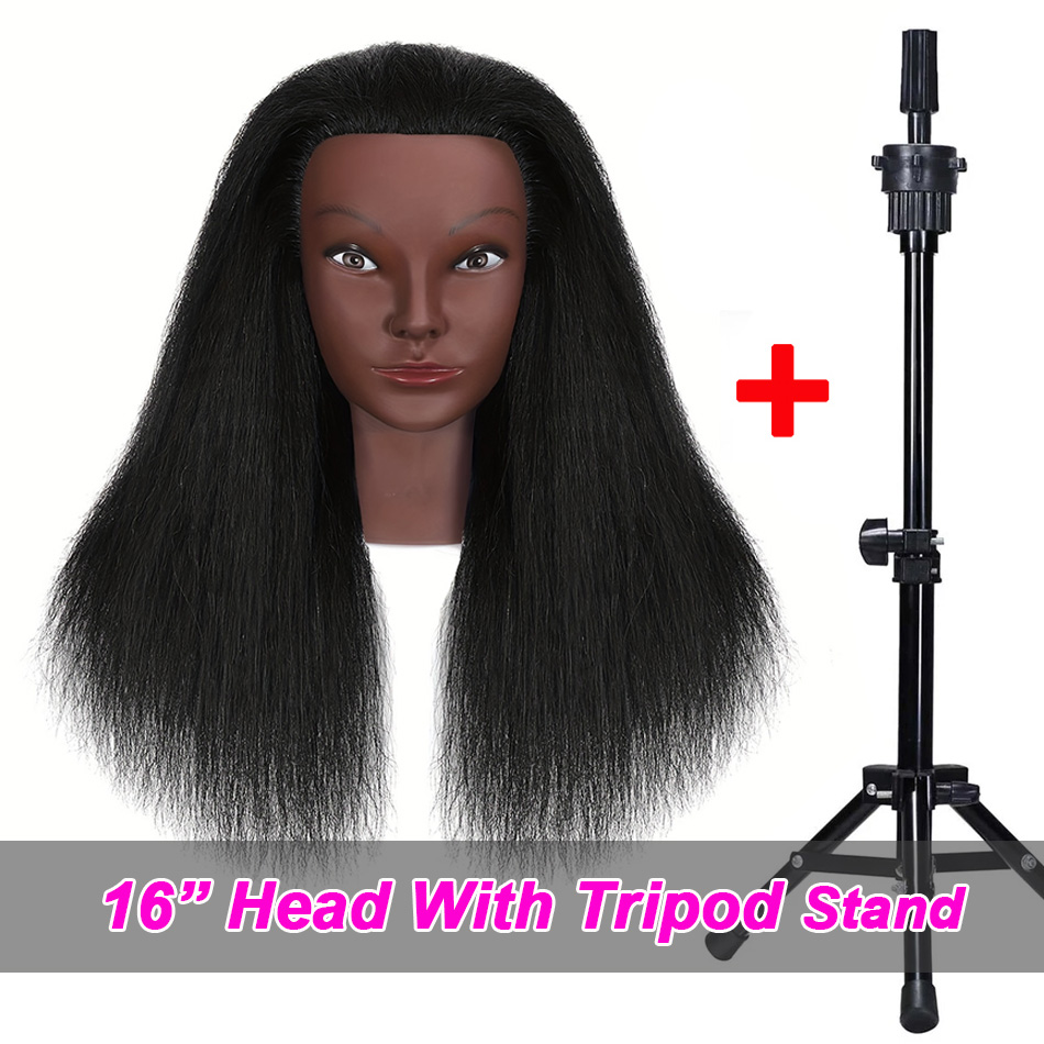 Mannequin Head - 16inch Yaki Hair - Cosmetology Training Doll Head with Clamp Stand: Blue