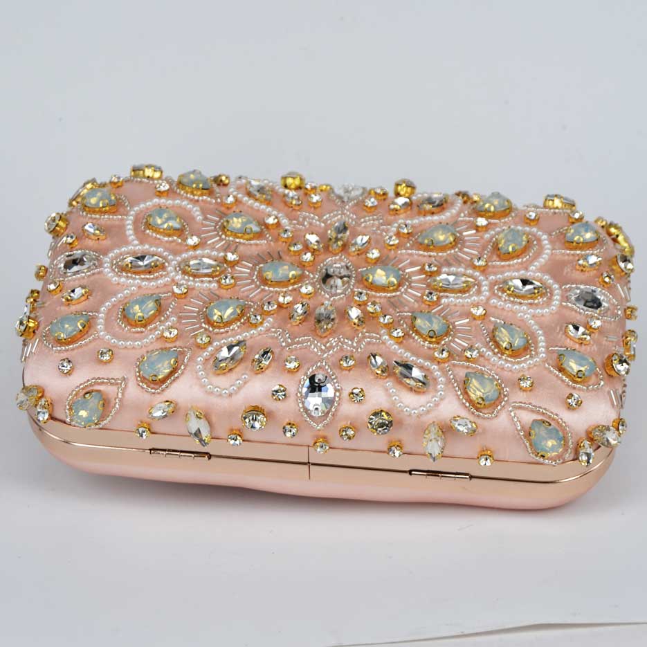 Kralen Crystal Avondtasje Kan Passen In Iphone Roze Satijnen Vrouwen Koppelingen Tassen Peach Dames Dag Koppelingen Party Purse z90