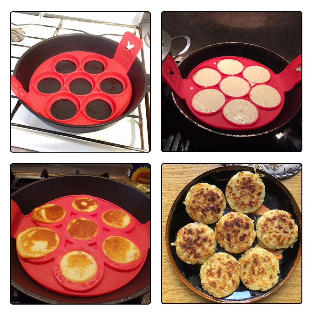 1 stykke pandekagemaskine non-stick silikone pandekageform 7 huller almindelig rund omelet musling pandekage køkkenværktøj