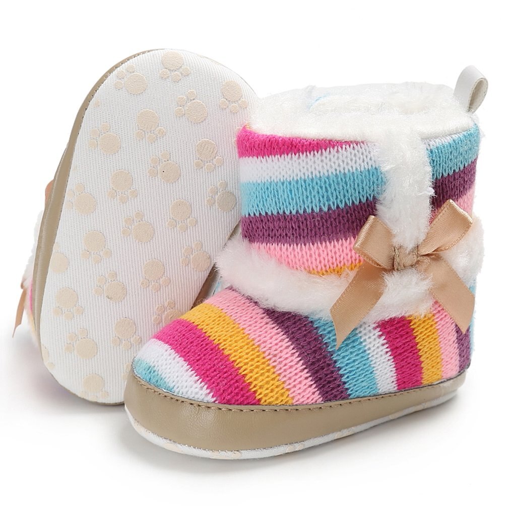 Regenbogen Streifen Baby Stiefel Farbe Streifen Baby Kleinkind Woll Stiefel Baumwolle Stiefel