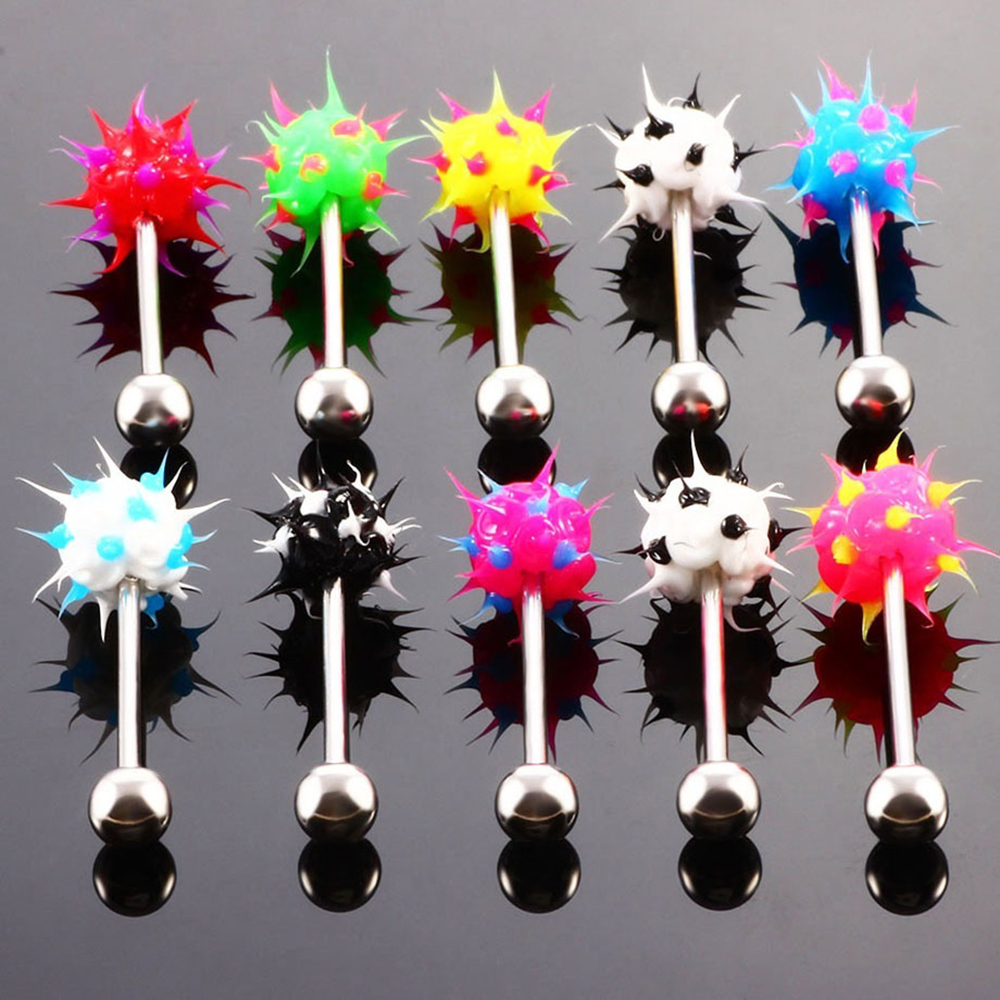 HONGTU 5 uds anillos para lengua bola de silicona de colores mezclados Piercing para lengua barra para mujeres joyería para Piercing corporal de acero inoxidable 14G