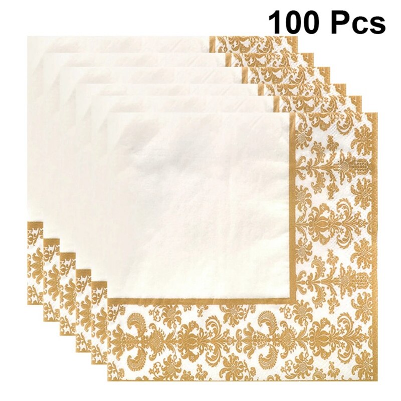Servilletas de papel tisú desechables con estampado dorado, 100 piezas, para restaurante y Hotel (dorado + blanco)