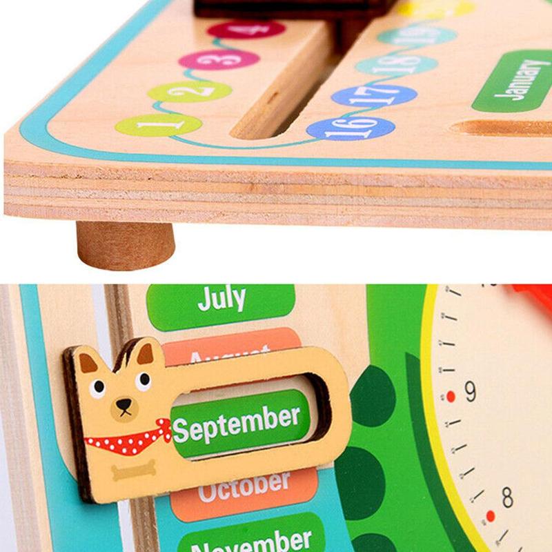 Calendar Clock Puzzle Hanging Wooden Puzzle Board Parent-child Early Education Toy Learn Time Season Weather Month