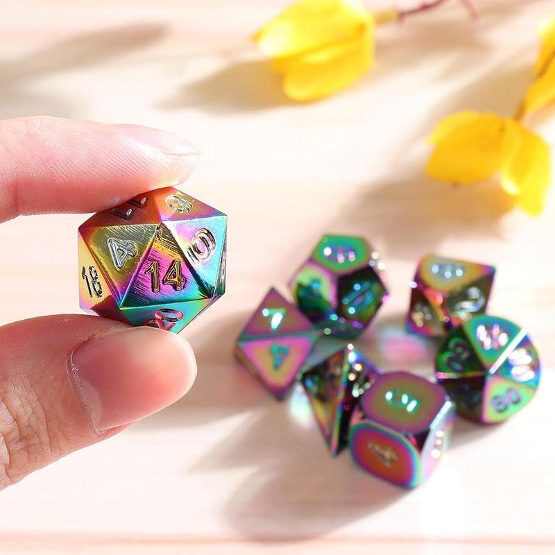 7 stück galvanisierte würfel mit siebenfarbiger metalloberfläche für partys, tischspiele, polyedrische würfel aus acryl