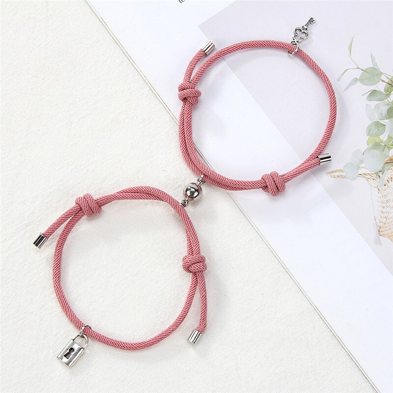 Mode Key Lock Metaallegering Paar Armband Magneet Attractie Beste Vriend Verstelbare Touw Armbanden Voor Vrouwen Mannen Sieraden: F