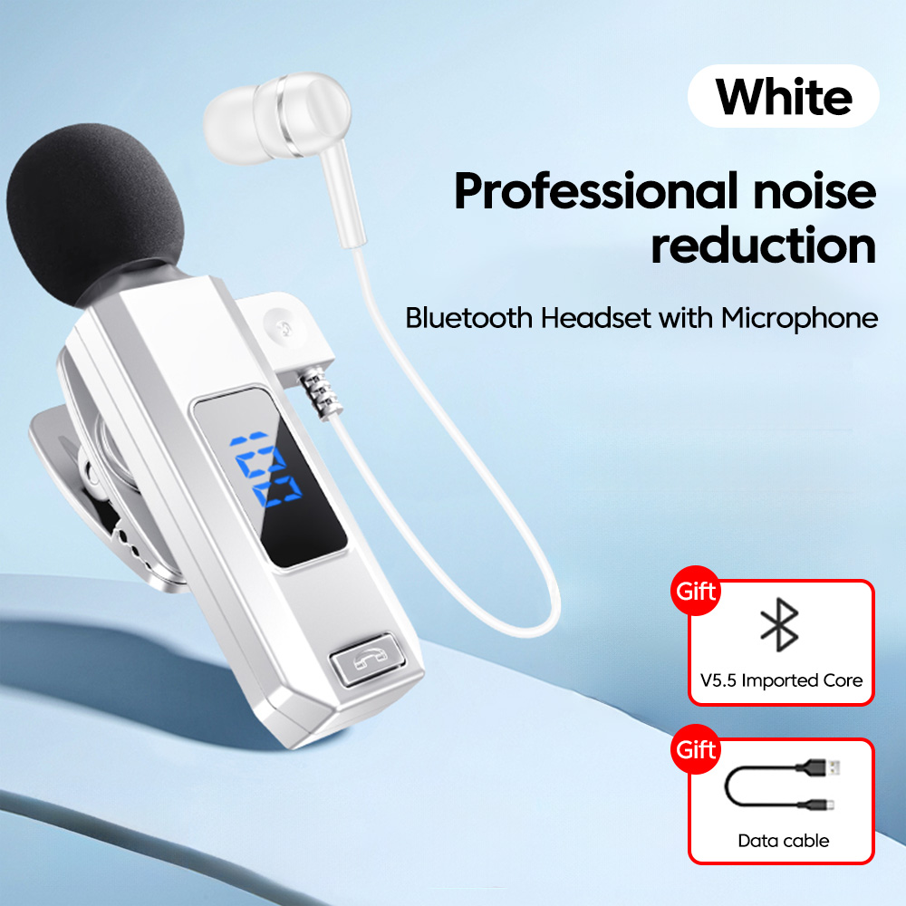 V5.5 słuchawki z klipsem na kołnierz bezprzewodowe słuchawki douszne Bluetooth z mikrofonem HD słuchawki z redukcją szumów sportowy zestaw słuchawkowy hifi: WHITE
