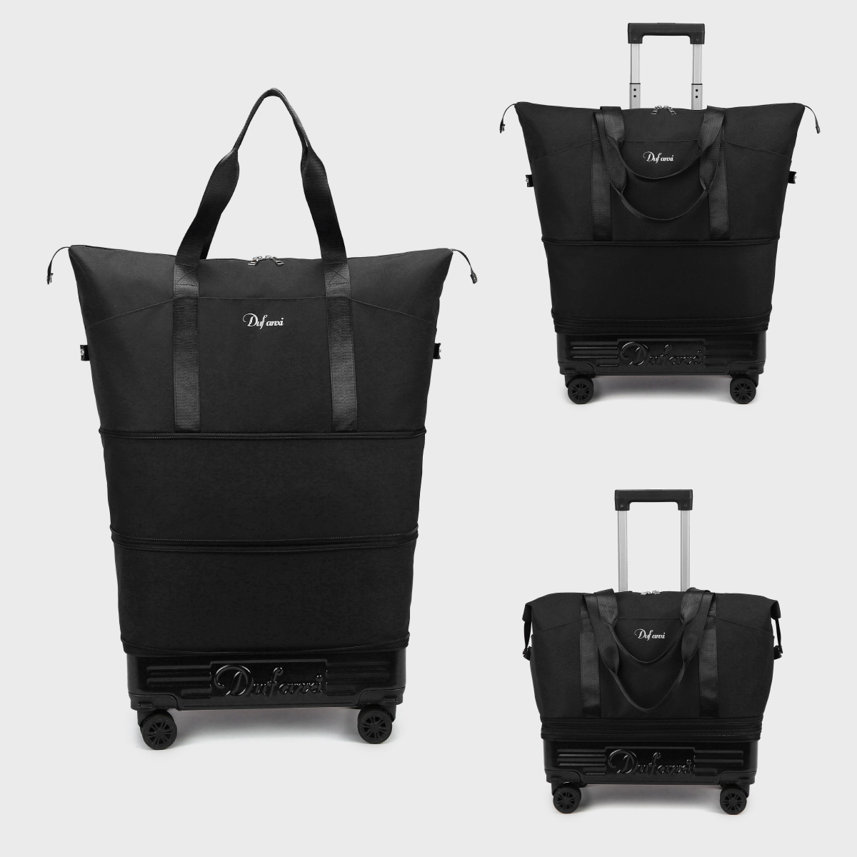 Koffer met wieltjes, universele reistas met wielen, opvouwbare koffer, lichtgewicht trolleykoffer, handrugzak met grote capaciteit, voor op reis naar huis: Zwart