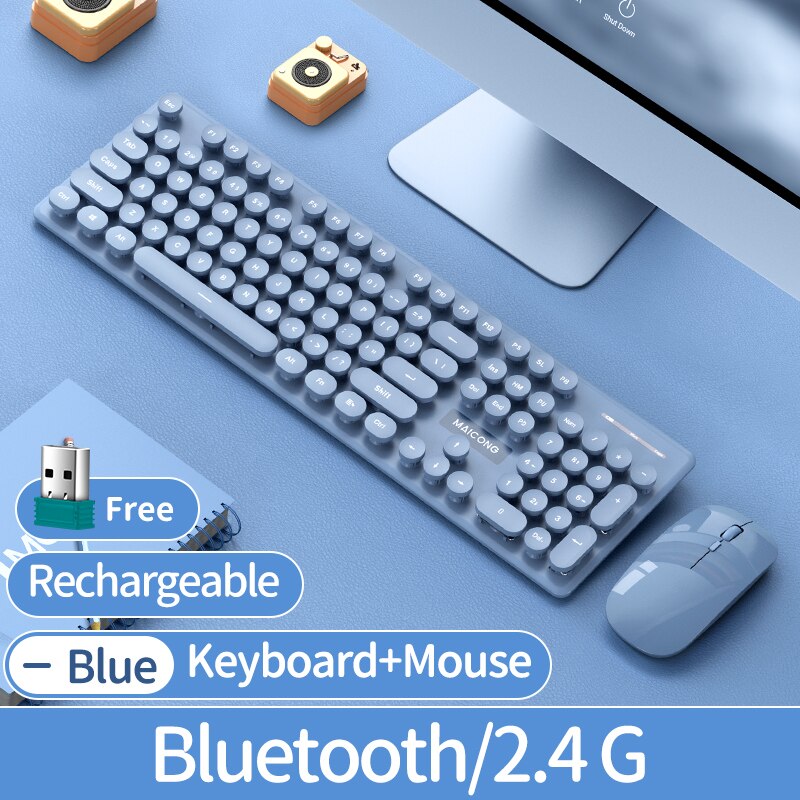 MC KM600 Wireless Keyboard and Mouse Combo Bluetooth Full Size 104 Keys Keyboard and Portable Wireless Mouse for Windows PC iPad: Blue