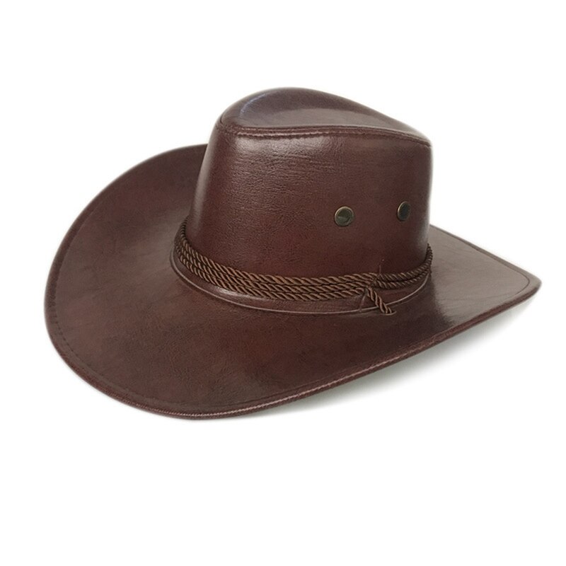 PU Leather Cowboy Hat Wide Brim Solid Color Caps For Gentleman Casual Travel Fancy Party Male Female Cowgirl Hats Cap: CE