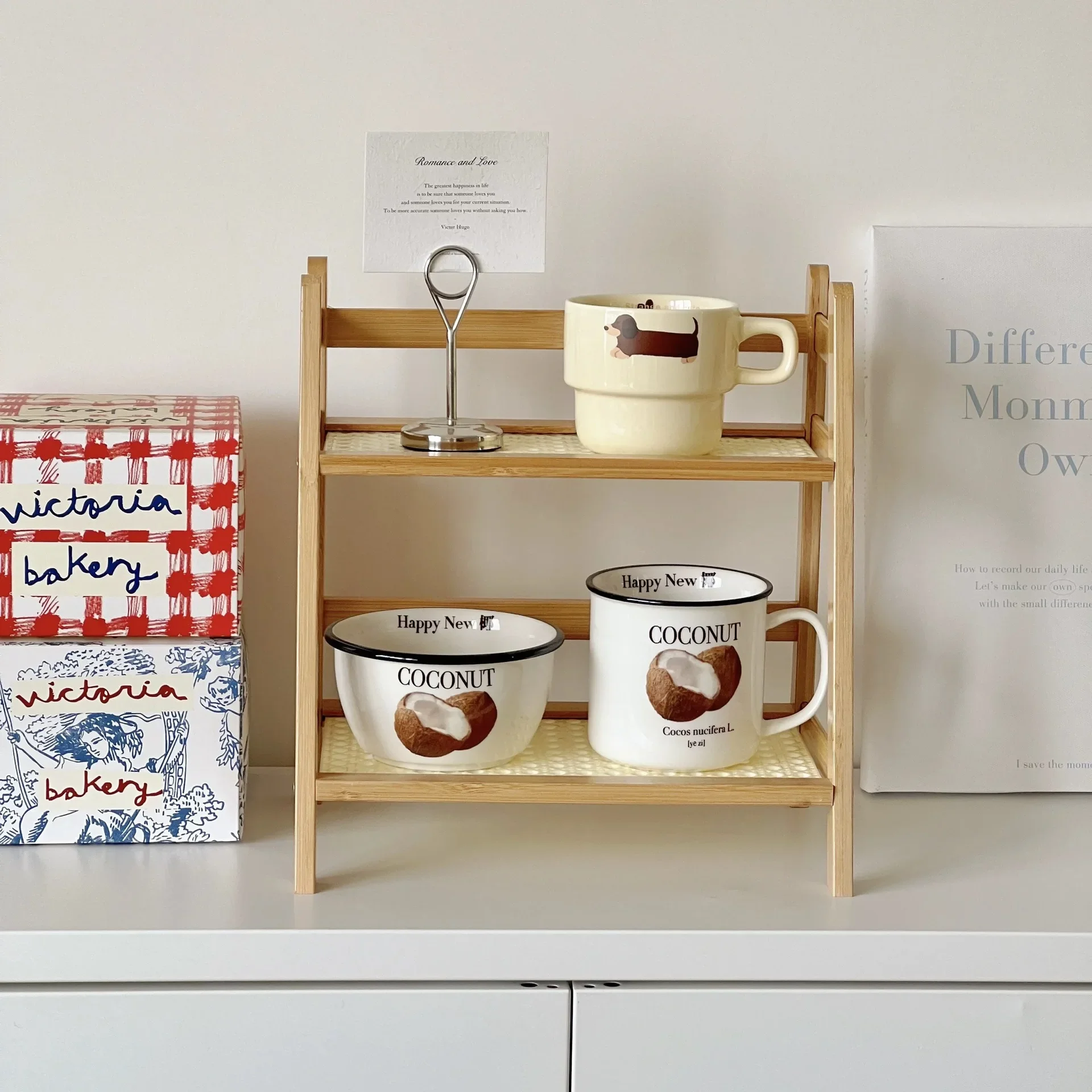 Estante de almacenamiento de madera, estantes organizadores de escritorio de 2 niveles, estante de exhibición de escritorio Trapezoidal, estante de almacenamiento de papelería para oficina