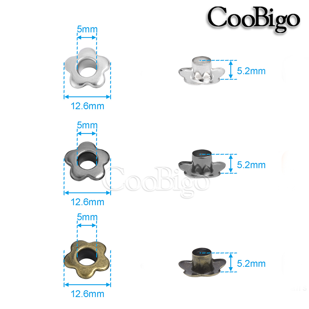 100 Uds. Ojales de Metal con flores para tela, ropa, costura, zapatos, cinturón, gorra, bolsa, álbum de recortes, cuero, accesorios DIY, agujero de 5mm