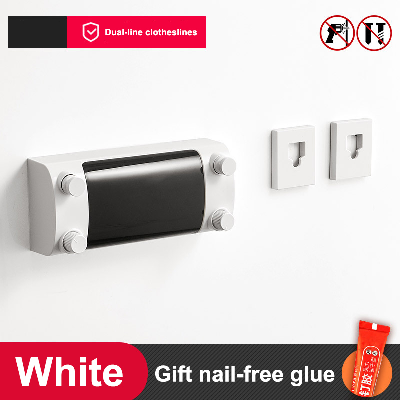 Retractable Clothes Line Double Layer Clothes Hanger Rope Stainless Steel Wall Hanger Cloth Drying Rack Towel Rack Clothesline: White