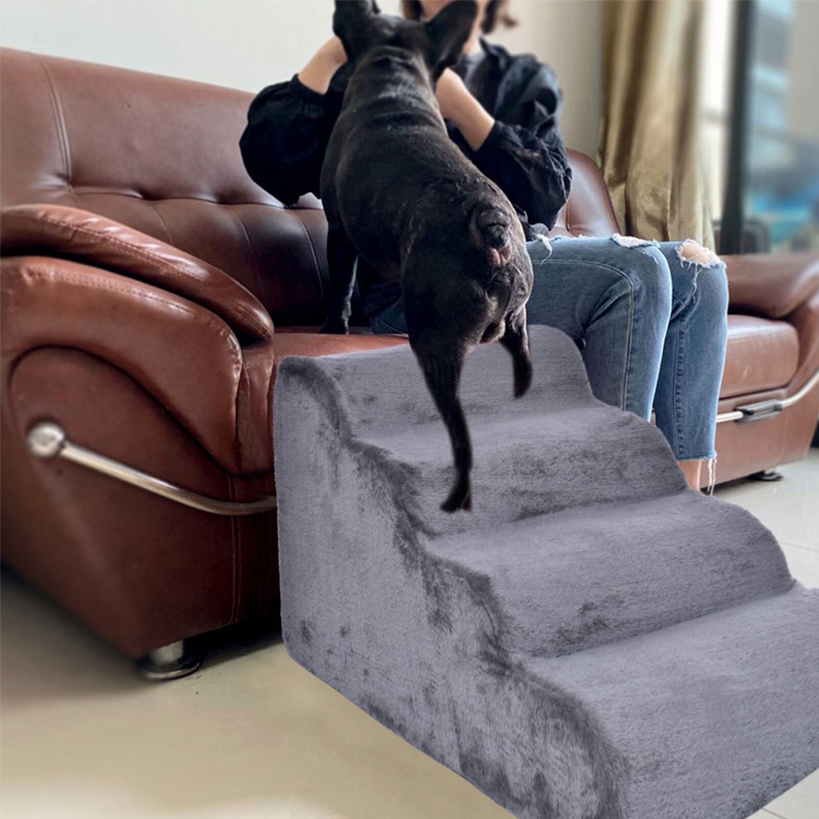 Dog Stairs Pet 4 Steps Stairs For Small Dog Cat Dog House Pet Ramp Ladder Anti-slip Removable Dogs Bed Stair Sponge Pet Supplies