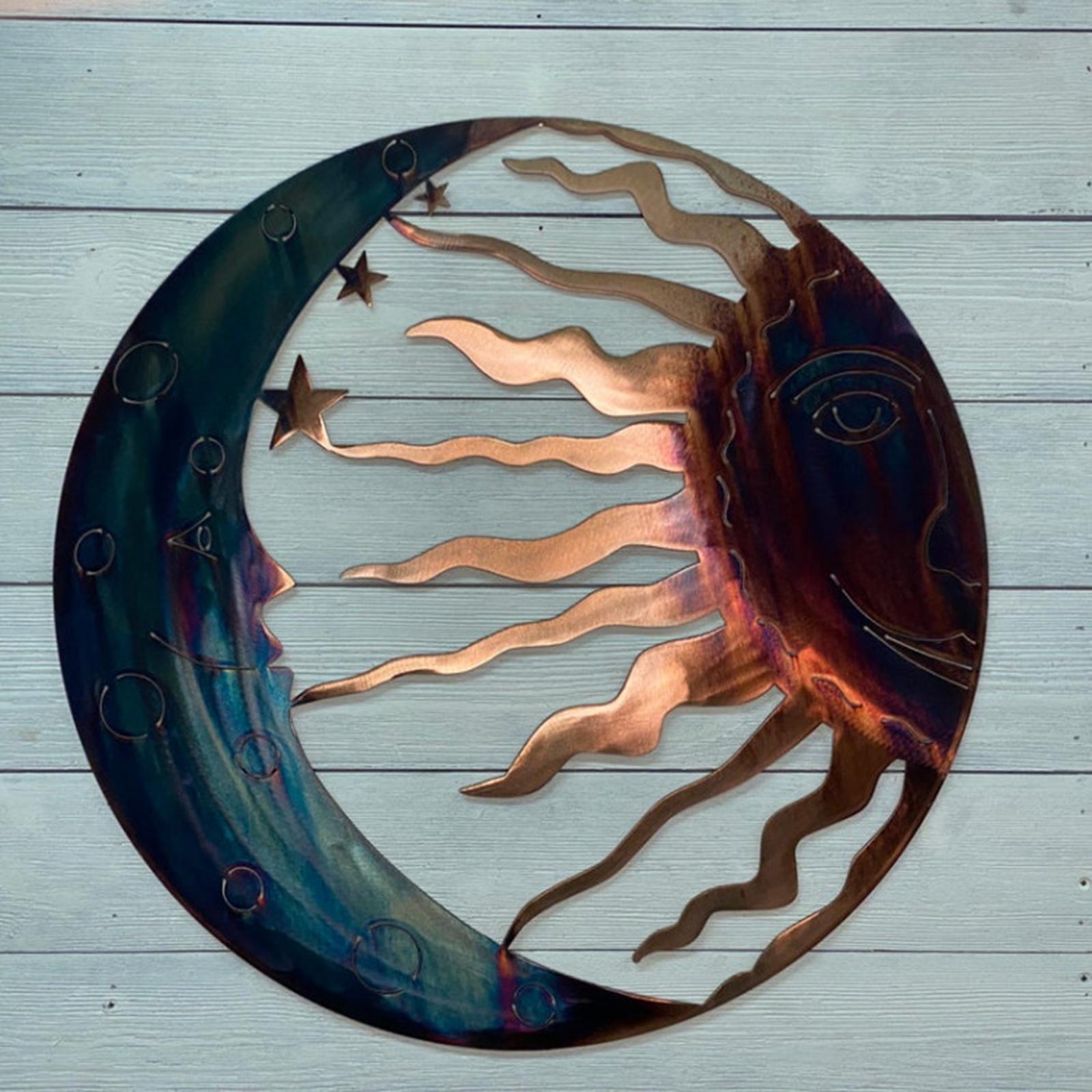 Sun and Moon Wall Art Garden Sculptures Statues Garden Wall Art Sun Moon Wall Hanging for Yard Living Room Fence Porch Decor