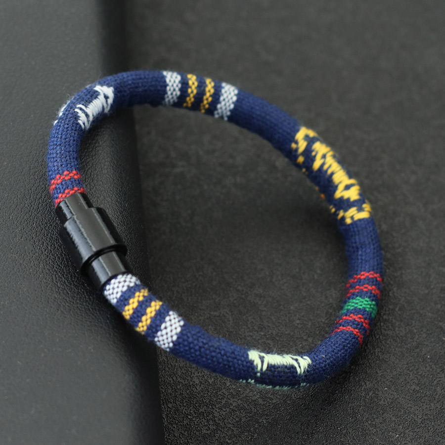 Pulsera de para hombre, brazalete de tela bohemia, hebilla magnética negra, pulsera de cuerda, accesorios de ocio para él, brazalete Herren Joias
