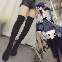 Koovan botas de mujer otoño e invierno nuevas botas de tacón grueso sobre la rodilla señoras Negro bajo plano talón Stovepipe Botas Largas