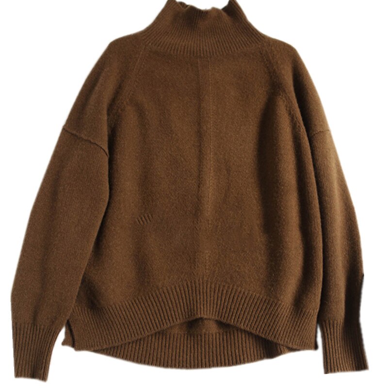 Höst och vinter cashmere tröja lös retro ull dam turtleneck tröja stickad tröja varm tröja: Brun / Xl