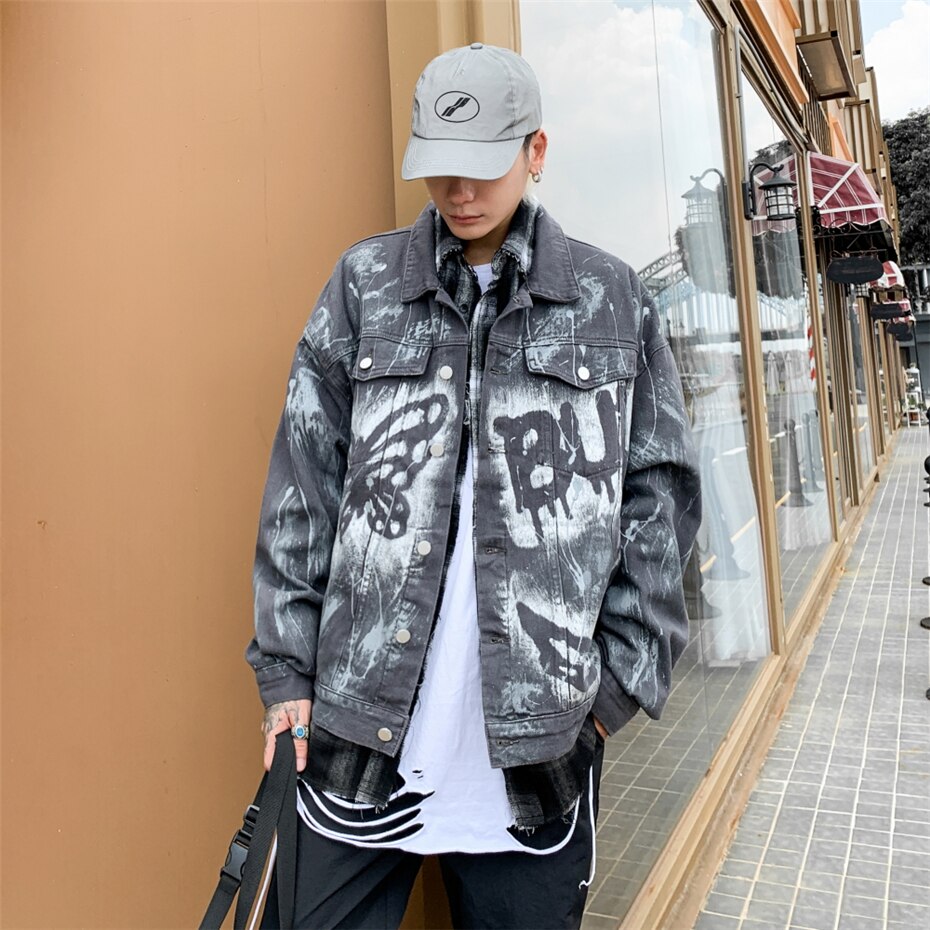 Graffiti Print Vlinder Denim Jassen Streetwear Hip Hop Casual Punk Rock Jeans Jas Jassen Uitloper Hipster Tops WQ175