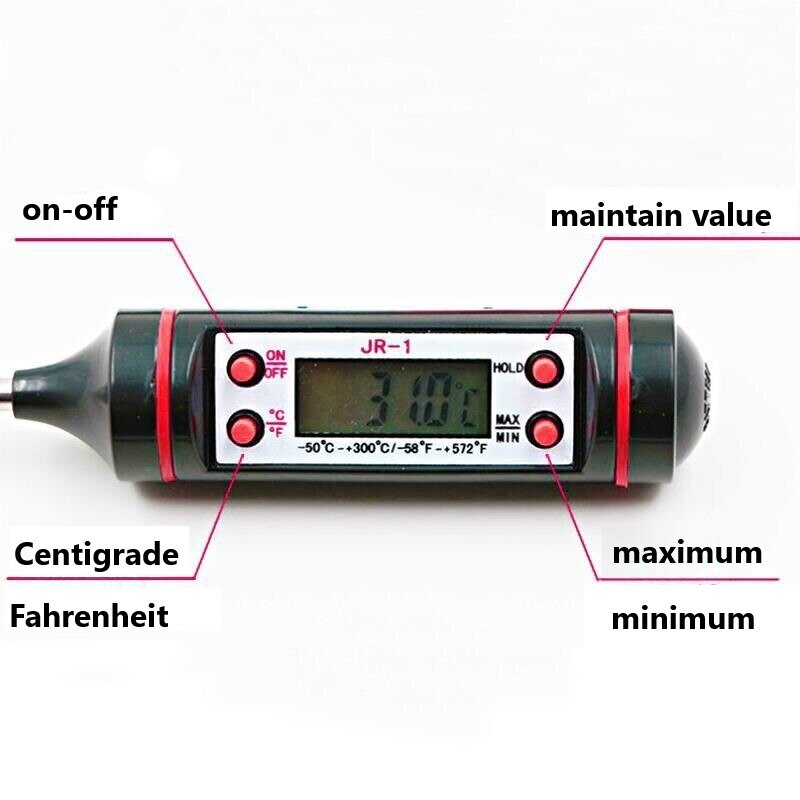 Madtermometer til grill og madlavning, instant læst vandtæt digital køkkentermometer sonde til grill , 15cm