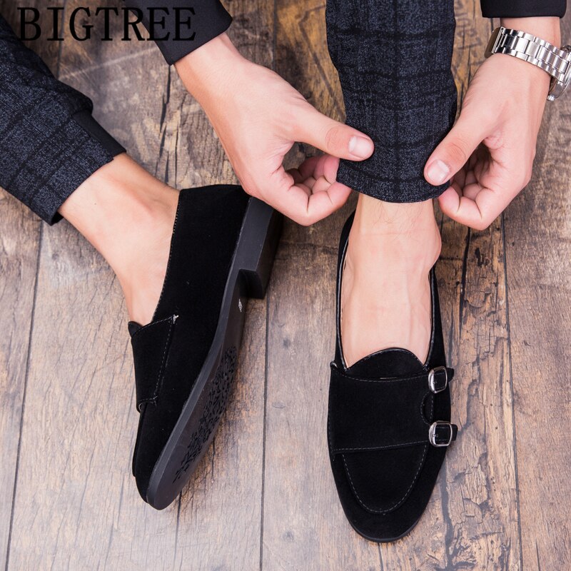 Zapatos con Correa de doble monje para hombre, mocasines de vestir formales, a la , Zapatos italianos de lujo, color marrón