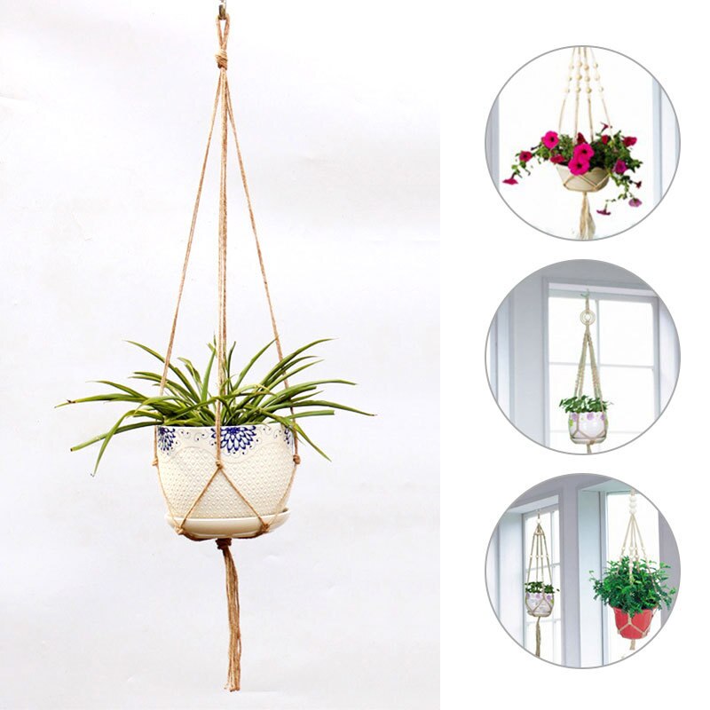 90cm cáñamo cuerda colgando cesta de cuerda trenzada maceta para flor, titular de la planta de Macrame nudo de elevación decoración de jardín