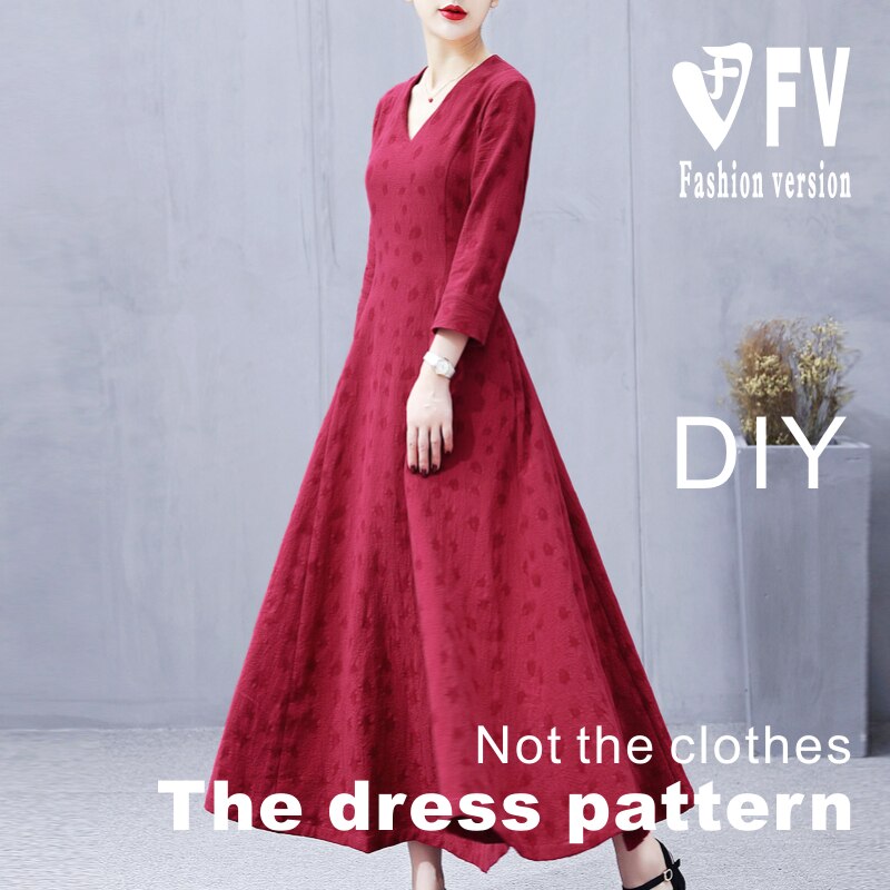 Garment V-neck big swing dress pattern sewing drawings Women's clothing template drawings BLQ-437