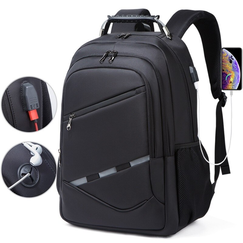 Rugzak Multifunctionele Usb Opladen Hoofdtelefoon Jack Rugzak Grote Capaciteit Outdoor Reistas Met Nacht Reflecterende Strip